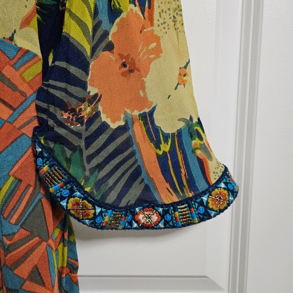 Vibrant Parrot Print Open Kimono Jacket - Multicolor - Picture 6 of 10